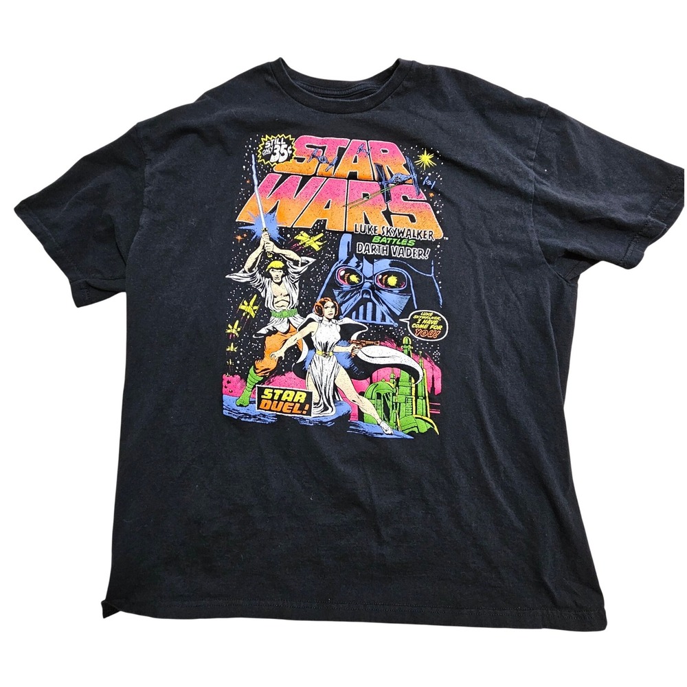 Star Wars Mad Engine‎ Mens 2XL Black Star Duel Graphic T-Shirt Luke Skywalker